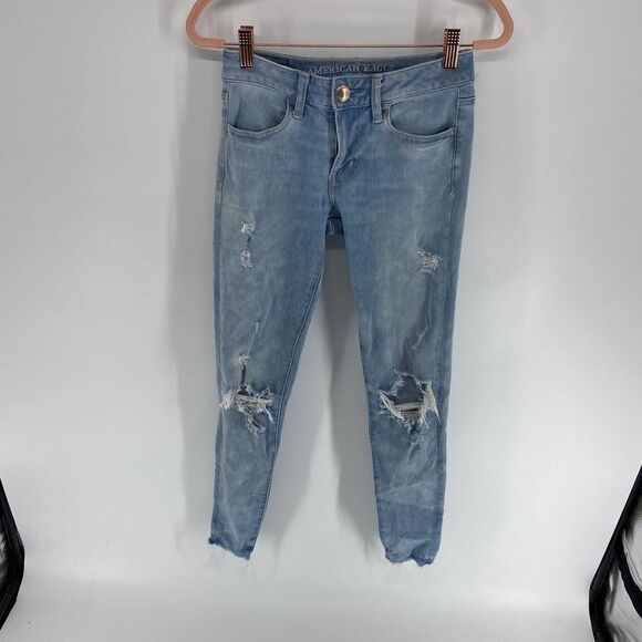 American Eagle Outfitters Stone Light Wash Super Stretch Skinny Jegging womens 0 - Picture 1 of 7